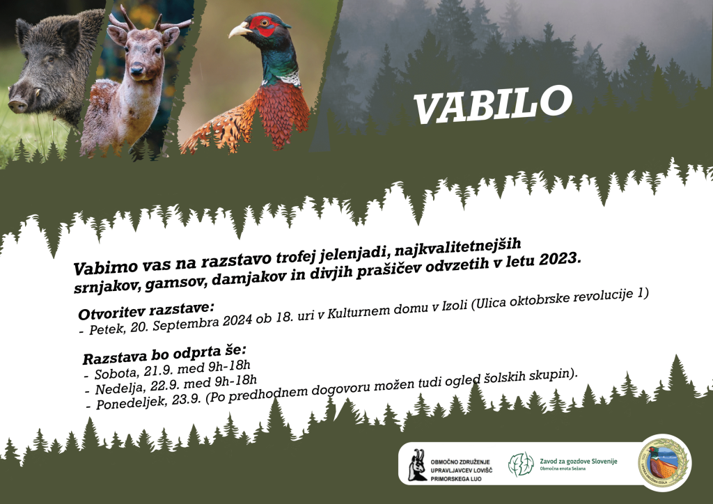 Razstava trofej jelenjadi, najkvalitetnejših srnjakov, gamsov, damjakov in divjih prašičev odvzetih v letu 2023